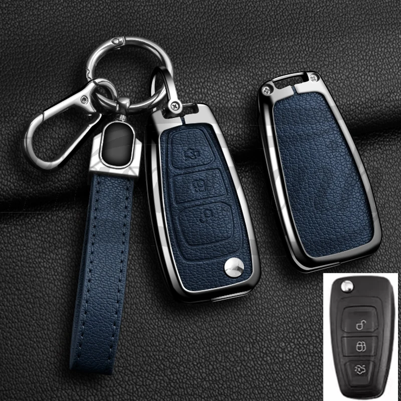 Car Zinc Alloy Leather Key Case Cover Holder For Ford Fiesta IV Focus Galaxy Fusion Mondeo IV B-Max C-Max S-Max Kuga Ecosport