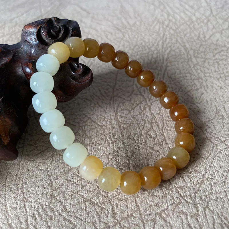 Xinjiang Hetian jade half sugar half white old bead bracelet women's sugar gradual change old bracelet jewelry jade 7x8
