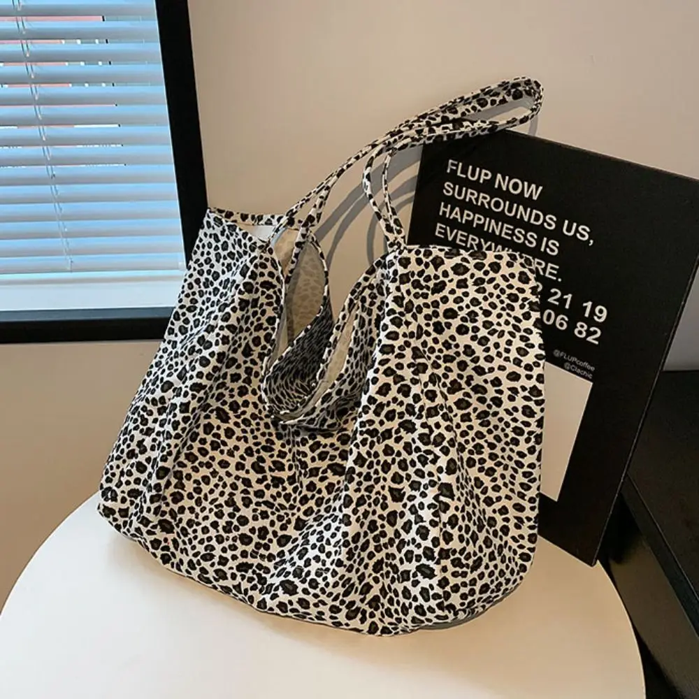 

Fashion Square Leopard Print Shoulder Bag Large Capacity Korean Style Canvas Tote Bag Sports Crossbody Bag Women Handbag Girls