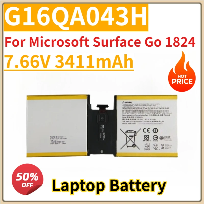 

New Replacement Laptop Battery 7.66V 3411mAh G16QA043H for Microsoft Surface Go 1824
