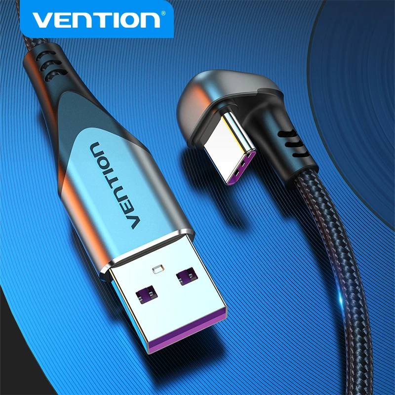 Vention 66W USB Type C Cable for Huawei P40 P30 5A 180° Angle Fast Charging Wire for Nintendo Switch Xiaomi U Shaped USB C Cable