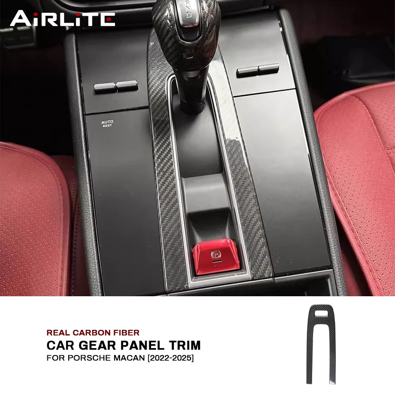 

Real Carbon Fiber For Porsche Macan 2022-2025 Car Central Control Gear Lever Panel Trim Cover Sticker Interior Accessories