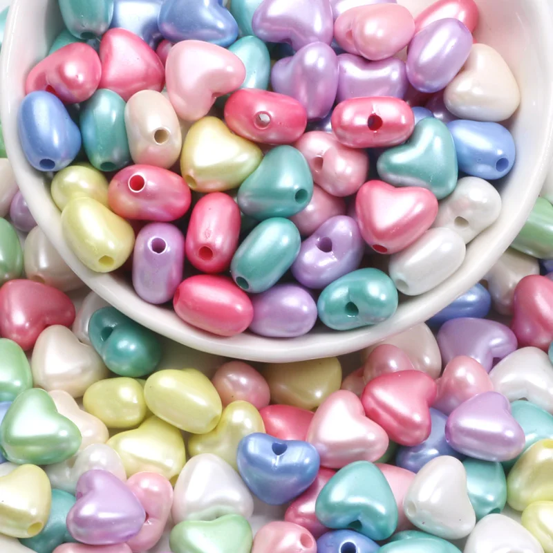 10x11MM Candy Colored Pearl Shaped Heart-shaped Bead Acrylic Material Loose Beads For Jewelry Making Handmade DIY Bracelets Gift