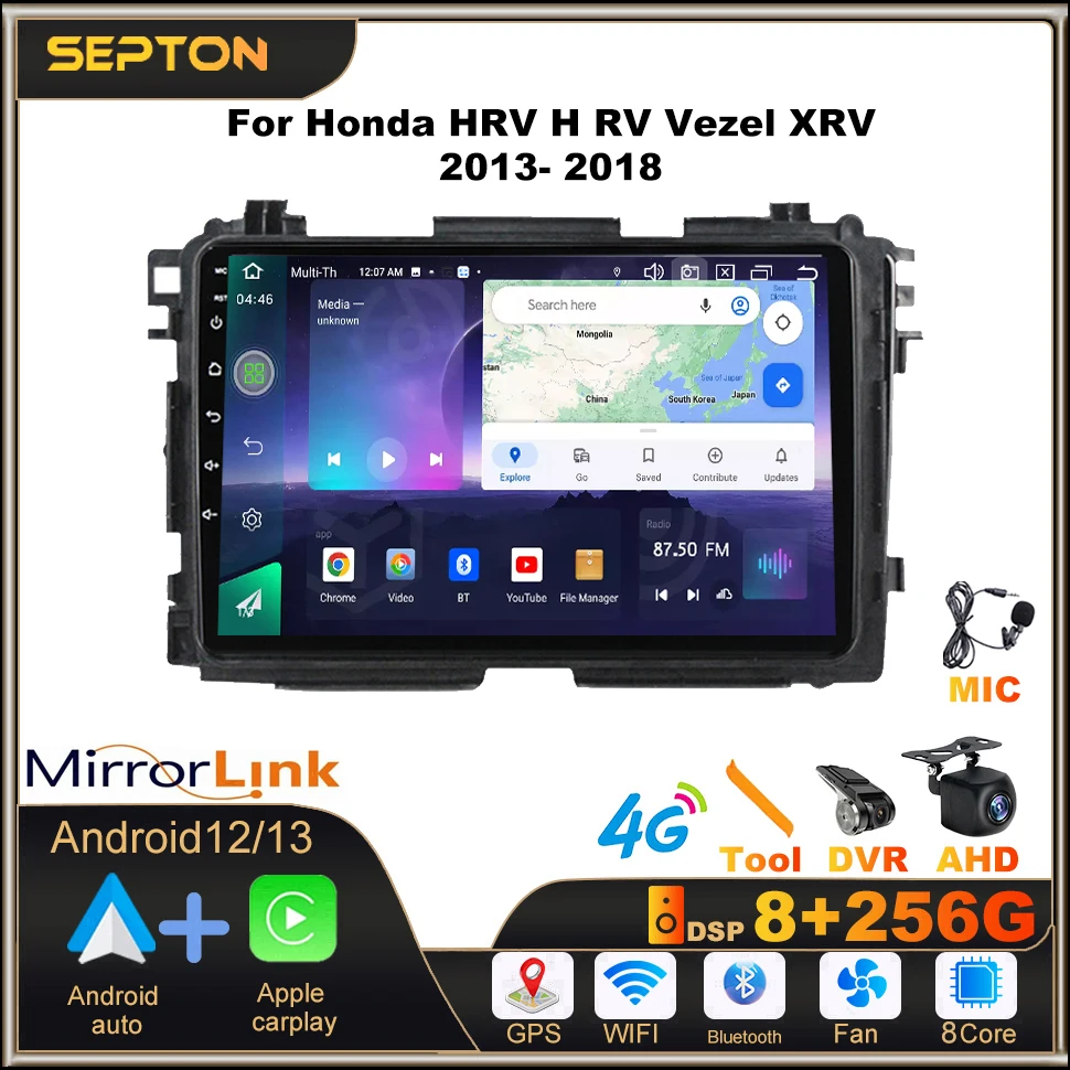 

SEPTON 8+128G Car Radio Multimedia Player for Honda HRV H RV Vezel XRV 2013- 2018 CarPlay GPS 8core Head Unit 4G 2Din