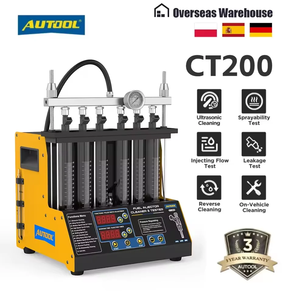 AUTOOL CT200 Injector Ultrasonic Cleaner & Tester Machine 6-Cylinders Gasonline Nozzle Cleaner Fuel Injectors
