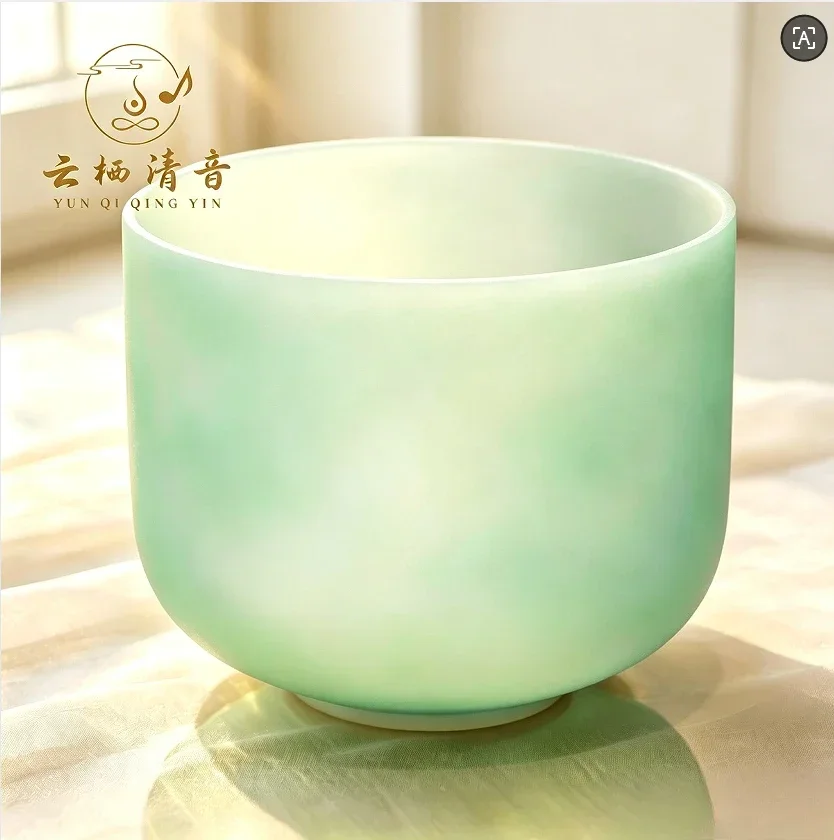 YUNQIQINGYIN CrystalSoul Classic 7 Chakra Candy Green Frosted Quartz Crystal Singing Bowl Sound Healing Instrument for Yoga Sound Bath Meditation Chakra Balancing Energy Cleansing