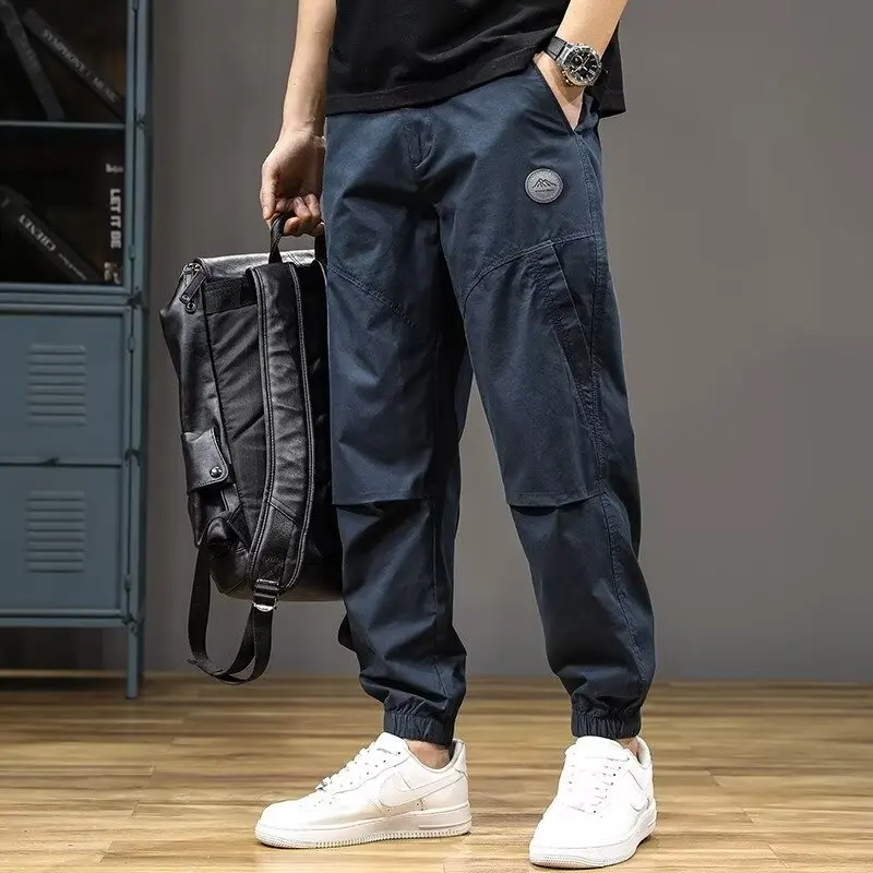 All-matching men's loose straight leg sports casual pants 2024 new trend bunched foot pants nine-minute pants