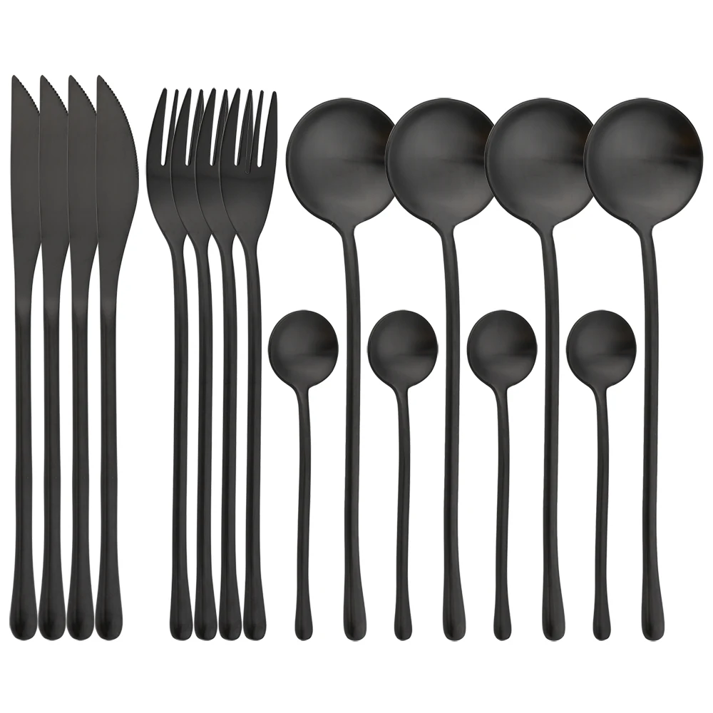 

16Pcs 18/10 Stainless Steel Cutlery Set Steak Knives Fork Coffee Spoon Dinnerware Set Vintage Matte Tableware Kitchen Silverware