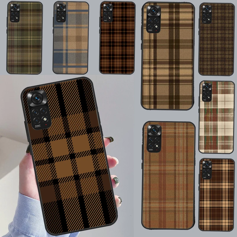 Brown Plaid Case For Redmi Note 11 10 8 9 12 Pro Plus Note 12S 11S 10S 9S Cover For Redmi 12C 9C 10C 10A