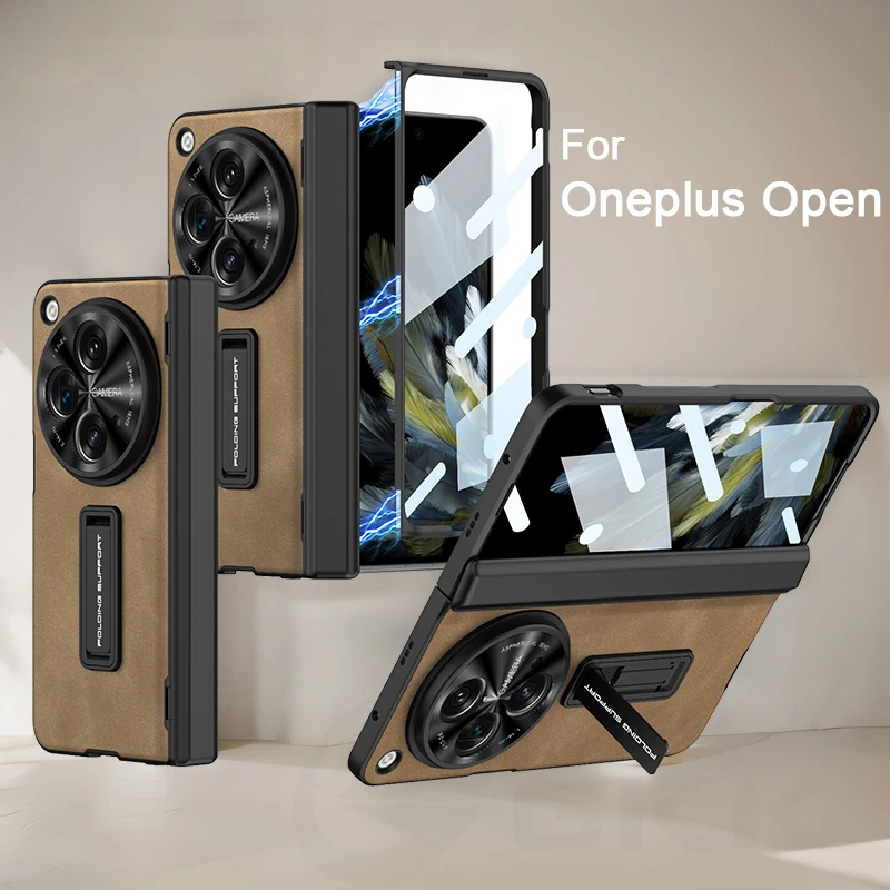 

Magnetic Hinge PU Leather Screen Glass For Oneplus Open Case 360 Full Protective Stand Cover For Oppo Find N3 Case