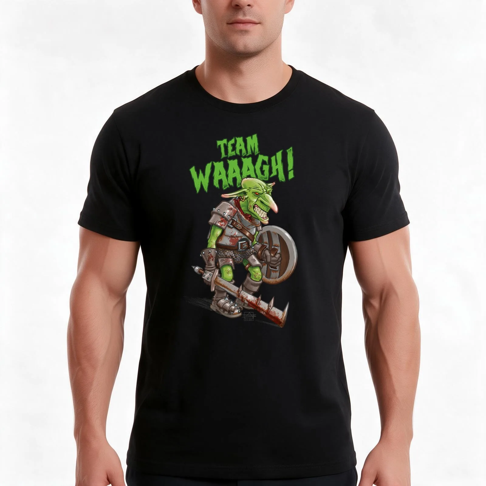 Team WAAAGH! T-Shirt, Summer Casual Cotton Tee, Oversized Streetwear Tops, Vintage Graphic Print, Loose Fit Short Sleeve