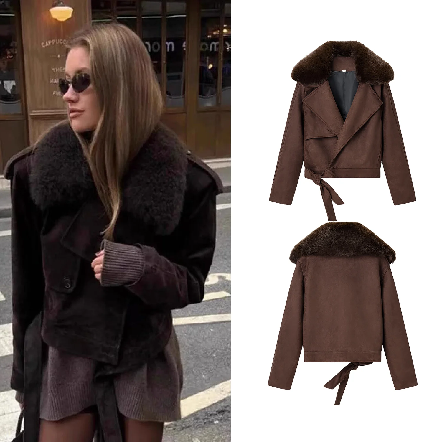 

Женское однотонное замшевое короткое пальто со съемным воротником из искусственного меха, женская осенне-зимняя винтажная верхняя одежда, женские шикарные повседневные куртки