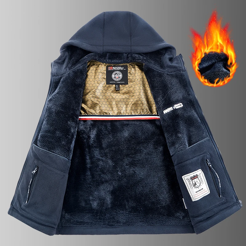 Winter Men's Outdoor Hooded Jackets Unisex Fleece Sweatshirt Jacket Norwegian Warm Sporty Couple Style Student Hoodie Men Cost