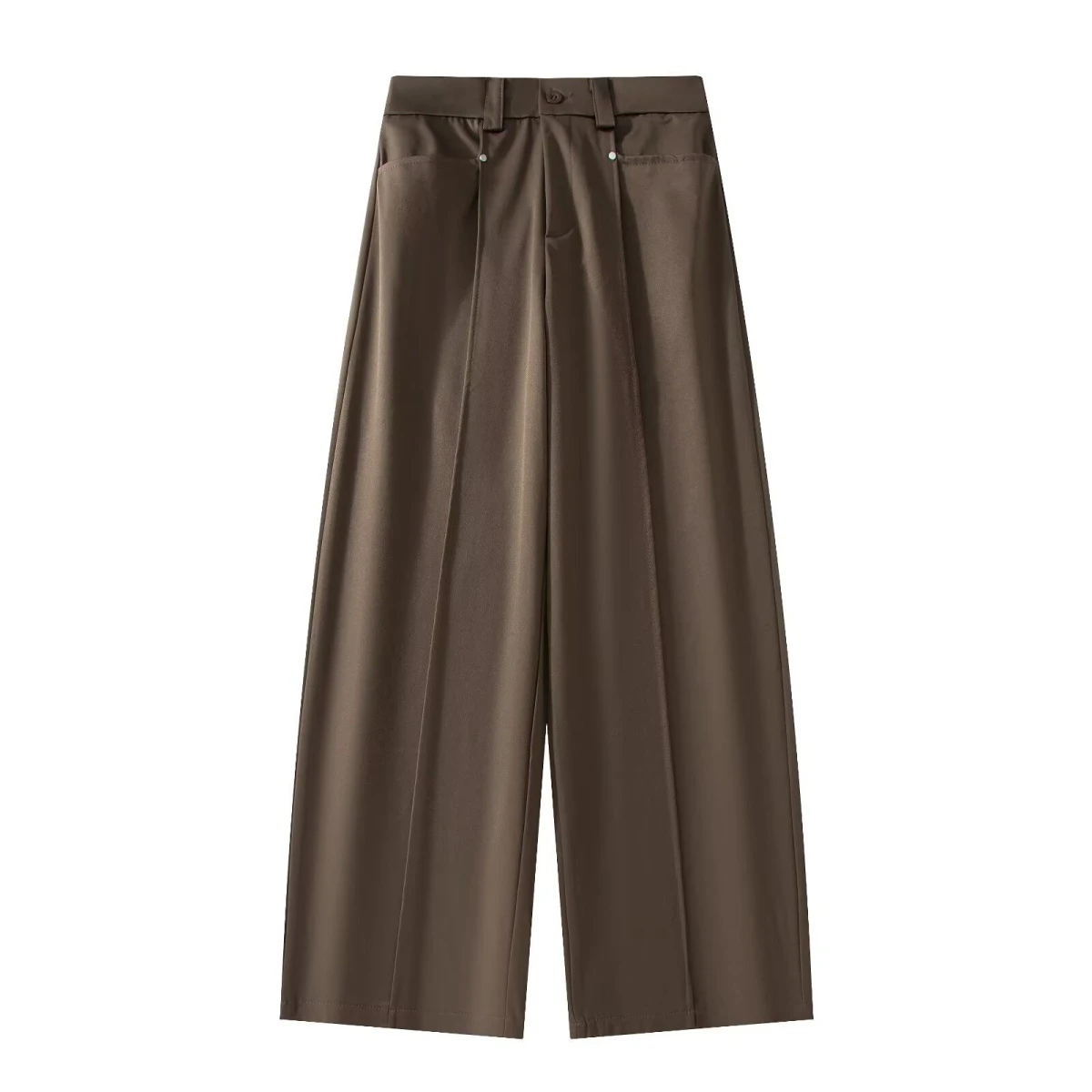 

Brown Casual Straight Leg Pants Men's Korean Style Drapey Feel High Waist Polyester Fiber High Elasticity All Season Wear