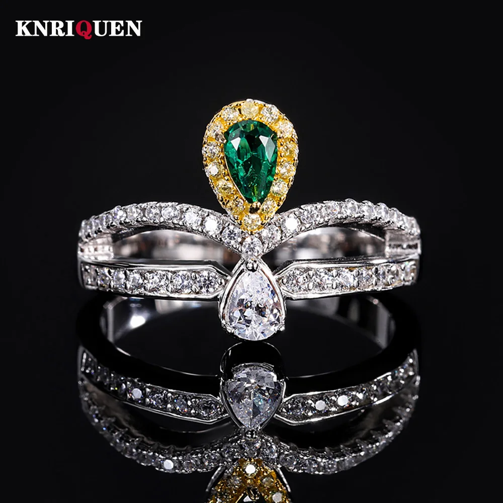 

Luxury 925 Sterling Silver 3*5mm Ruby Emerald Crown Ring for Women Gemstone Wedding Cocktail Party Fine Jewelry Anniversary Gift