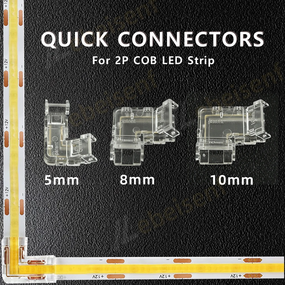 COB 5mm 8mm 10mm 2Pin L-Shape Quick Connectors Solderless No Dark Area Connector For LED Strip to Strip Lights Corner Connection