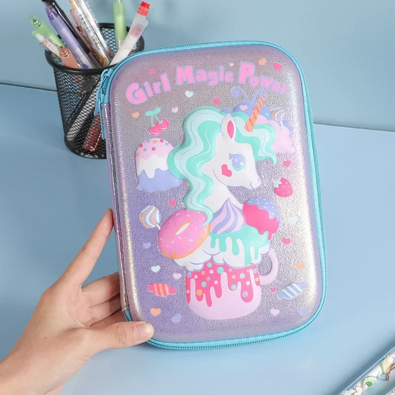 Bolsa de Eva 3D para lápices, estuche de gran capacidad con dibujos animados bonitos, EVA 3D Kawaii estuche rígido, caja de papelería para