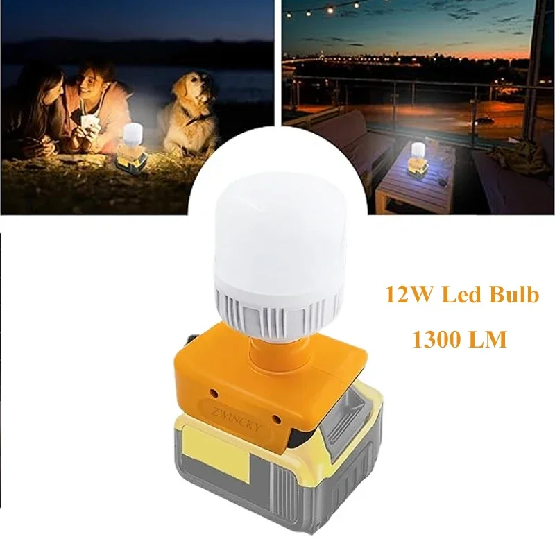 12W 1300LM LED Work Light Cordless For Dewalt  E27 Led Bulb Adjustable 150-1300lm Cool White Light Color Temperature is 6500k