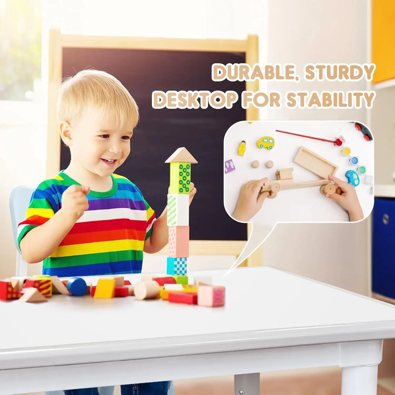 Kids Table and Chair, Toddler Table and Chair Set, Adjustable Kids Table, Non-Slip Table Legs&Organizer, Graffiti Desktop