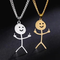 Teamer Hip Hop Middle Finger Stickman Necklace Rock Punk Funny Doodle Pendant Necklace for Women Men Trend Jewelry Gift