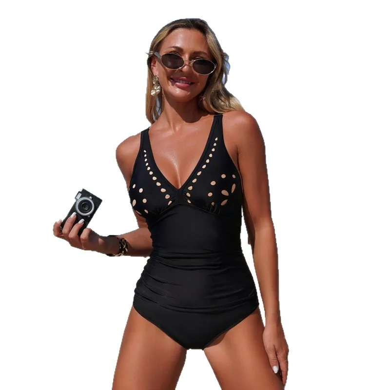 Alluring Swimsuit Ruffled Tropical Seaside Swimsuit Nylon Spandex Stretchy One Piece Backless Midsection Control Bathing Suit