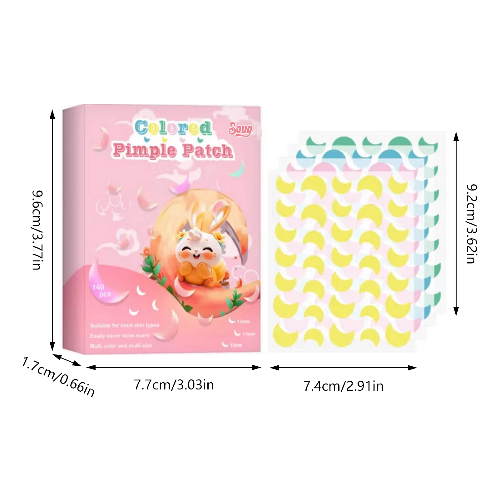 140 قطعة من لاصقات حب الشباب الملونة بتصميم على شكل قمر لتغطية ندبات حب الشباب للعناية بالبثور وإخفاء الندبات أداة للعناية بالبشرة