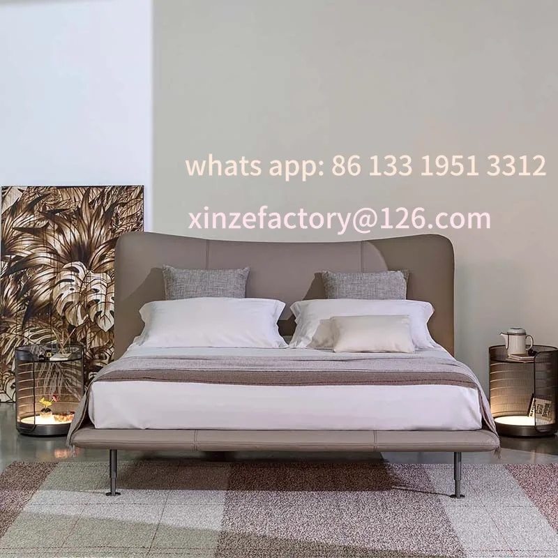 

Customizable master bedroom high-end atmosphere modern simple bedroom Italian minimalist double bed first layer leather bed