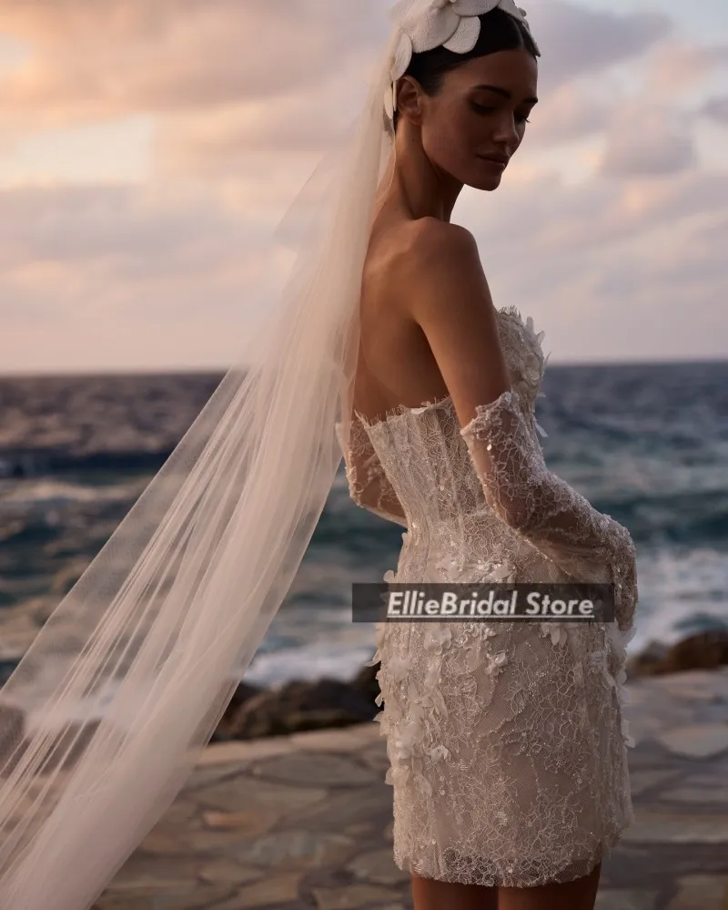 Пляжные короткие свадебные платья со съемными рукавами, милое кружевное гражданское свадебное платье с аппликацией, платье de novia по индивидуальному заказу