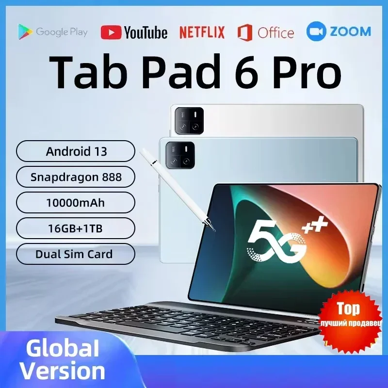 

2024 Global Pad 6 Pro Tablet 11 Inch Android 13 16GB 1TB Dual SIM Snapdragon 888 WPS GPS 5G WIFI Network Phone Call Mi Tablet PC