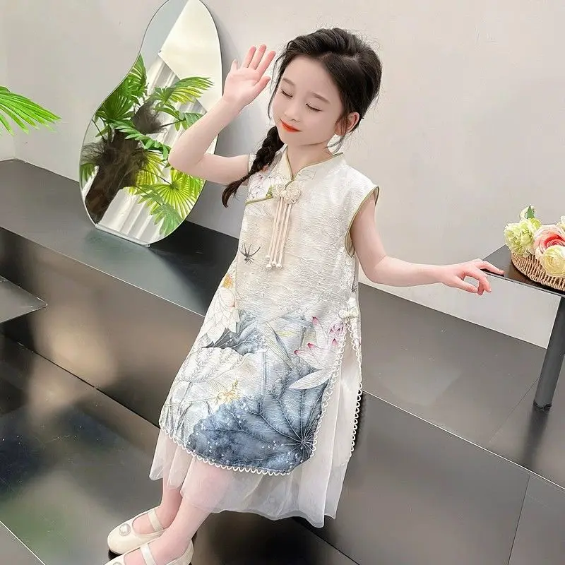 

Girls' Cheongsam Dress Summer 2025 New Hanfu Children's National Style New Chinese Baby Summer Style Ancient Style Skirt LH108