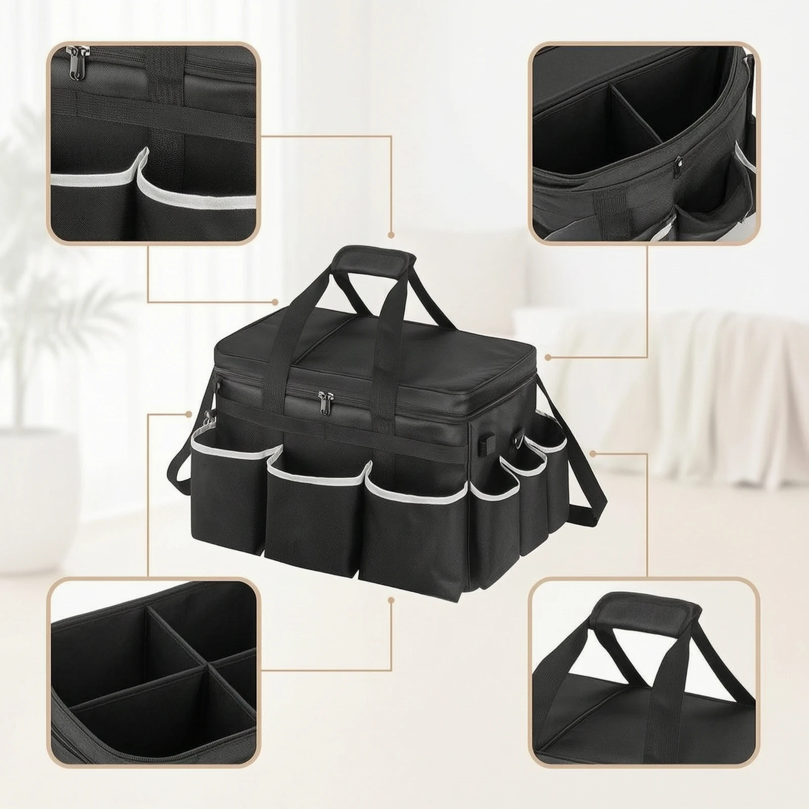 Cleaning Organizer with Dividers Easy to Carry Cleaning Supply Bag Car Organizer Organized Secure for Cleaners, Housekeeping