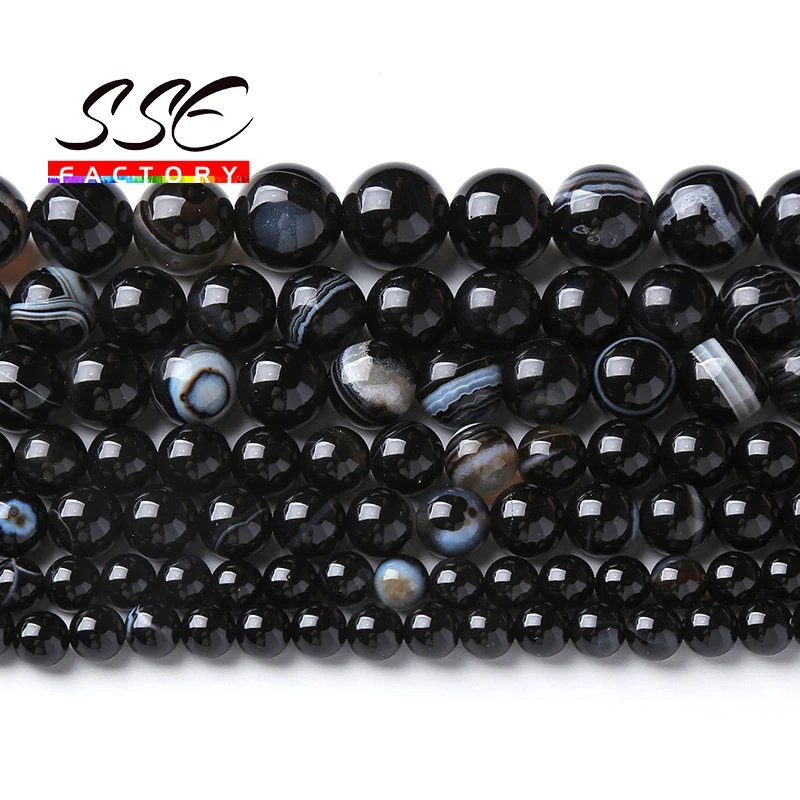 AAA Natural Stone Black Stripes Agate Round Loose Beads 4 6 8 10 12mm for Jewelry Making DIY Bracelets Handmade Accessories 15