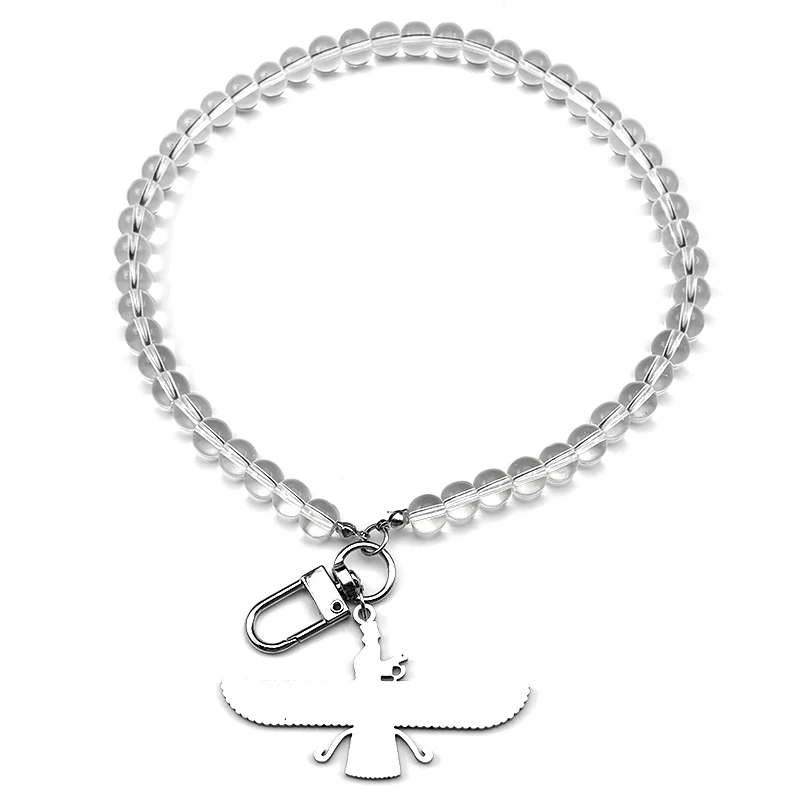 Faravahar Iranian Persian Mazda Car Pendant for Men Women Stainless Steel Gold Color Zoroastrianism Amulet Glass Chain Jewelry