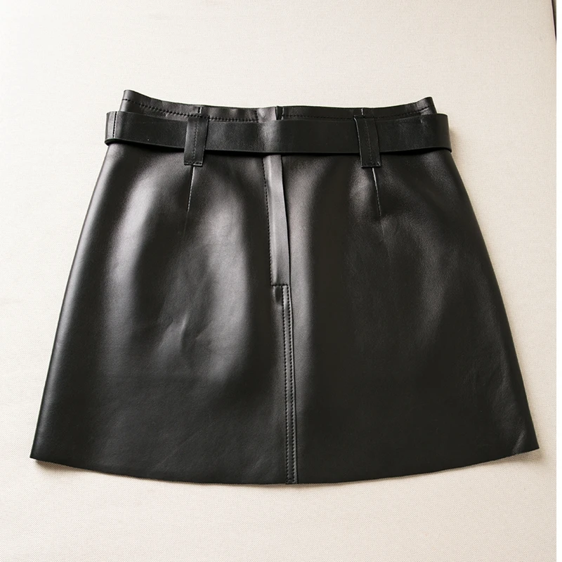 High Quality Genuine Leather High Waisted A-line Skirt Buttocks Wrapped Skirt Women's Fashionable Sheepskin Belt Short Skirt Y2k