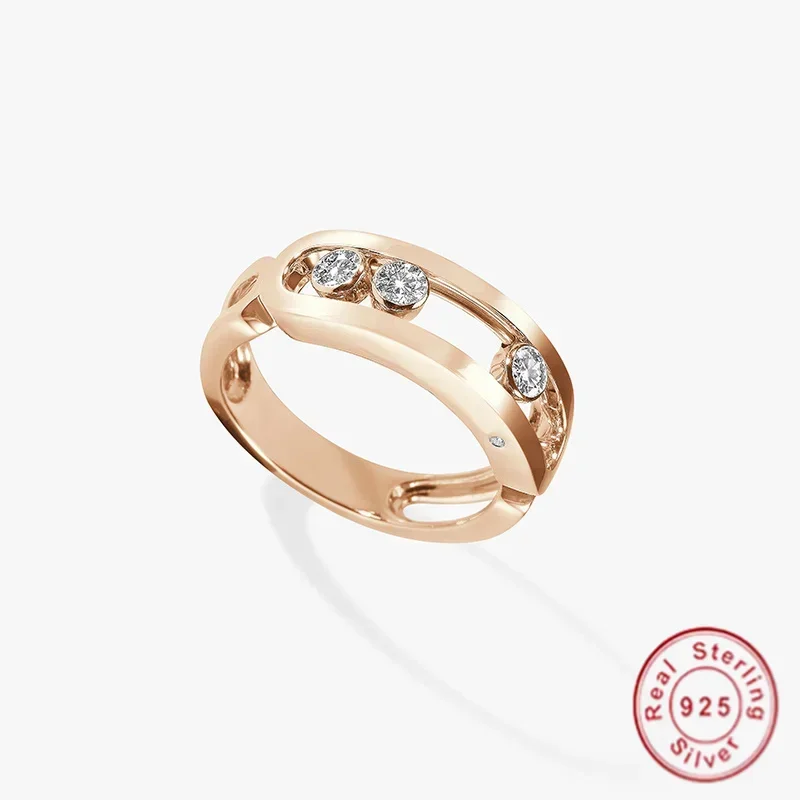 Hot 925 Sterling Silver 3 Diamond Mobile Rings Signature Design Jewelry Fine Diamond Rings Women's Luxury Jewelry Accessories