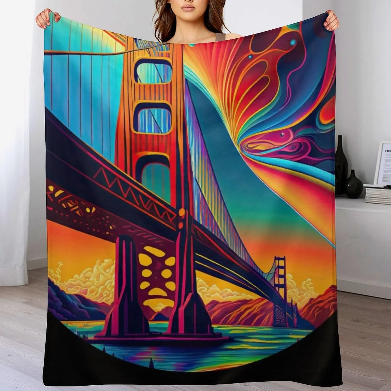 Golden Gate Bridge v2 Throw Blanket Warm Comfortable Blanket Gift for Parents Friends