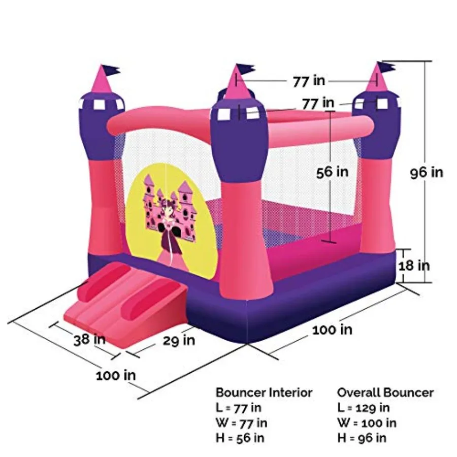 Princess Dreamland opblaasbaar springhuis met ventilator Premium kwaliteit binnen en buiten draagbaar in seconden opslaan