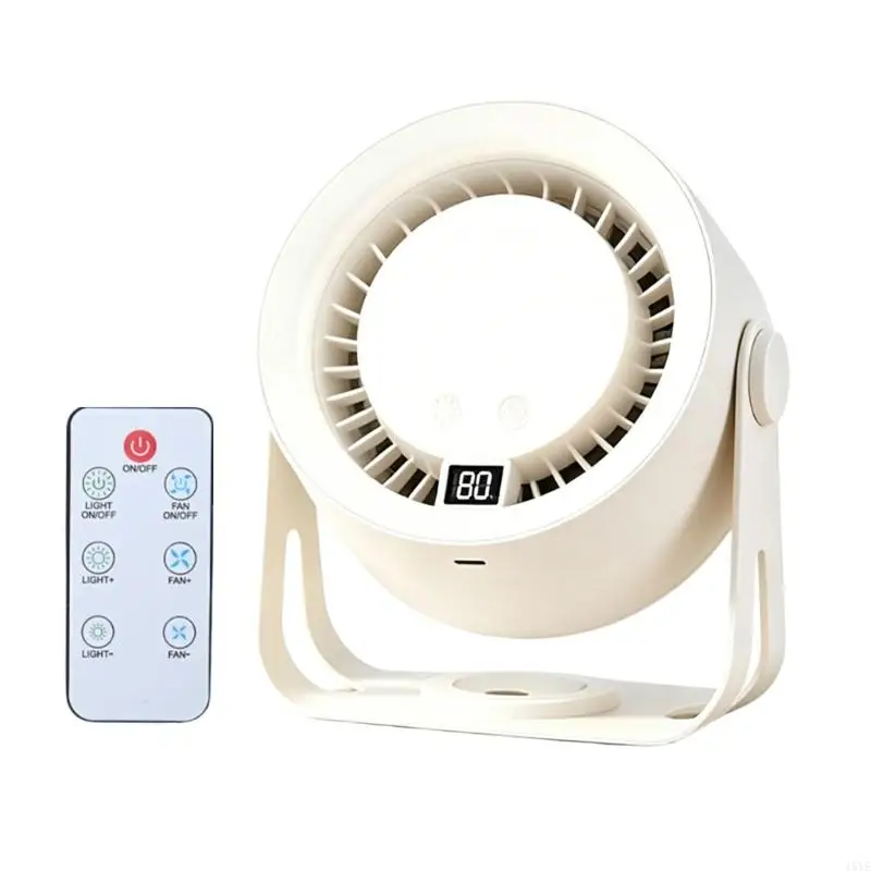 USB Rechargeable Desk Fan With Remote 3 Color Light Dimmable 5 Speed Quiet Fan Battery Operated Small Fan For Home Office Dorm