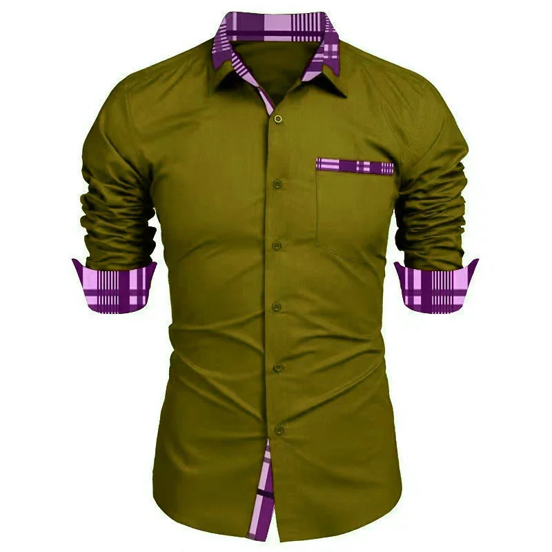 Camisa de vestido manga comprida com botões e bolsos, top de alta qualidade, casual, 9 cores, tamanhos grandes, XS-6XL, 2024