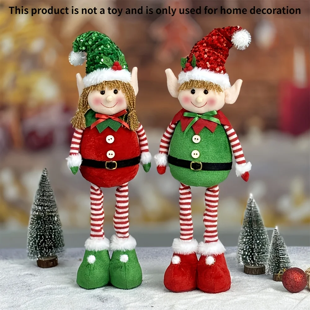1/2pcs Classic Stretchable Elf Figurine, Festive Polyester Wall Hanging, Unisex Christmas Party Decor, No Laser, No Feather, Hol