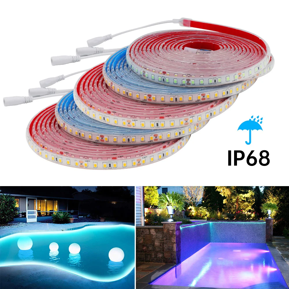 12V/24V IP68 Waterproof 2835 LED Strip Light with DC Plug 5m 10m 20m 9 Colors 120LED/m High Bright Flex Tape Ribbon 0.5m 1m 2m