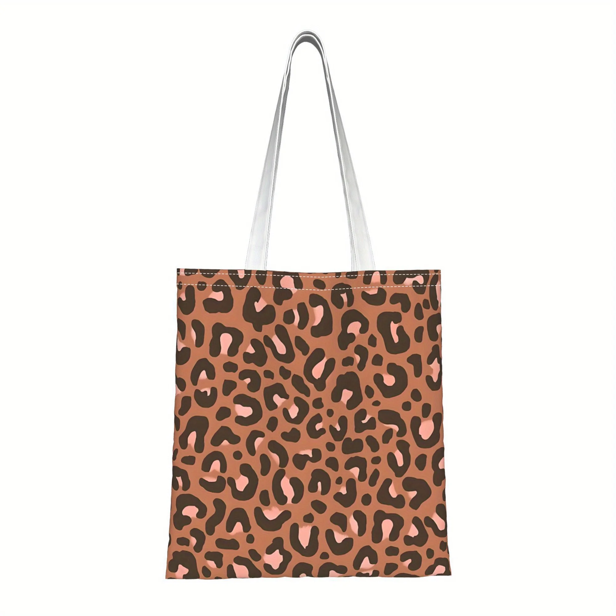 1pc Pink & Brown Leopard Tote Shopping Bag, Suitable for Dai