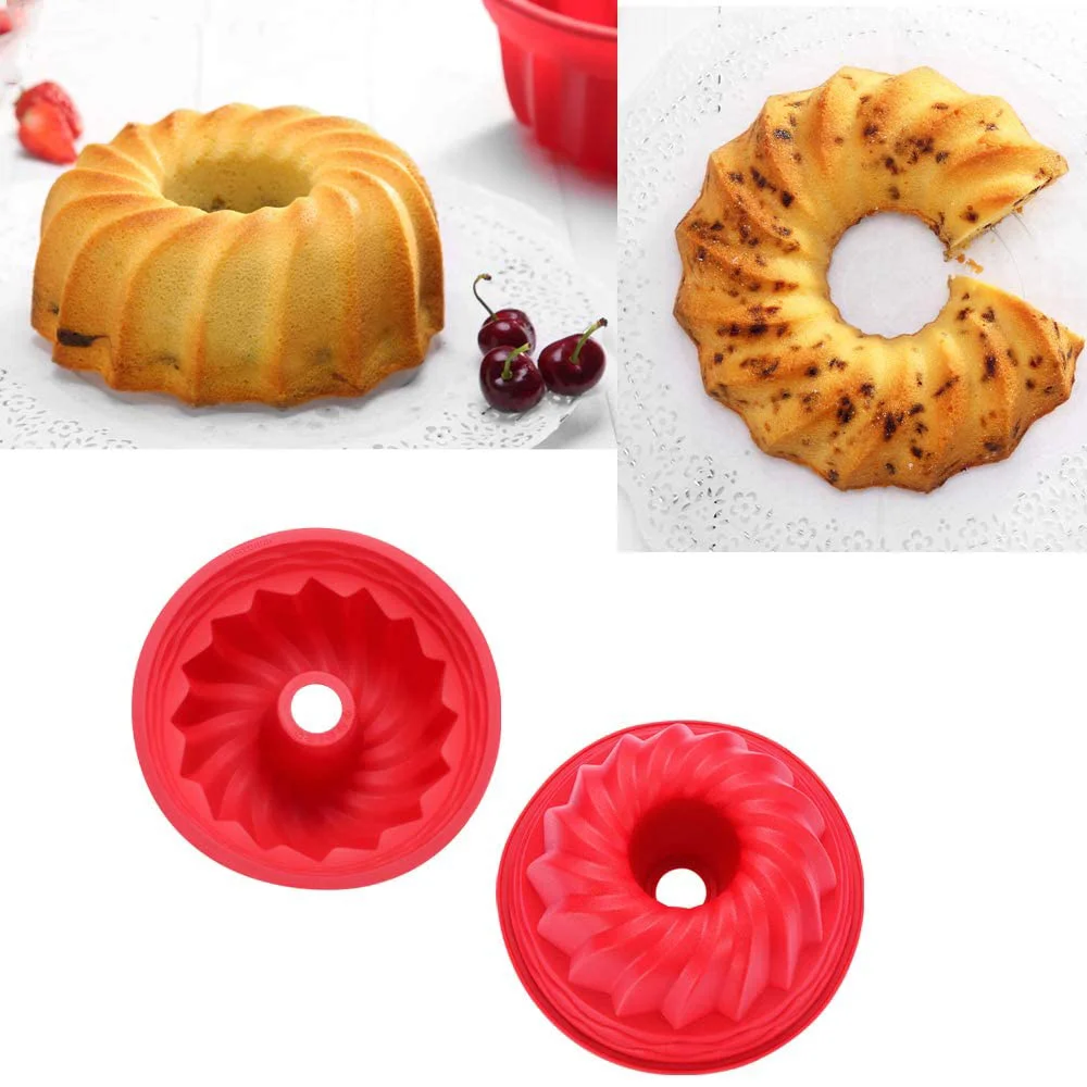 9 Inch Non Stick Silicone Cake Bundt Pan Fancy Spiral Jelly Bread Heritage Baking Bakeware For Birthday Party   10103