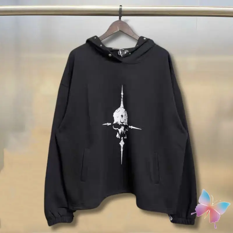 High Street Vinatge Thug Club Hoodies Cross Skull Print Rivet Breasted Hooded Sweatshirts Men Women Cleanfit TC Hoodys