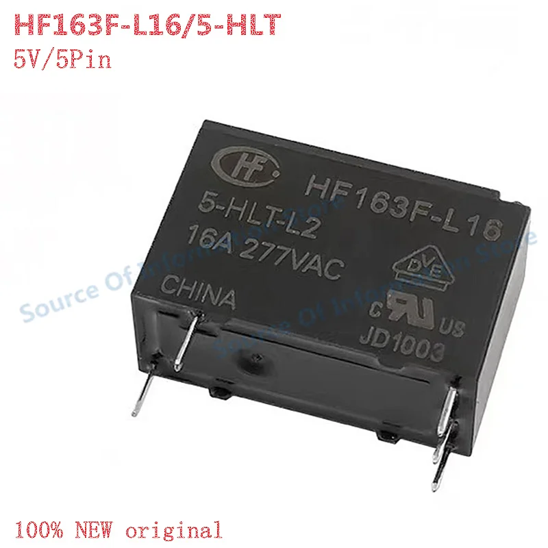 5Pcs HF163F-L16-5-HLT-L2 Magnetic Latching Relay 5V 5-Pin 16A