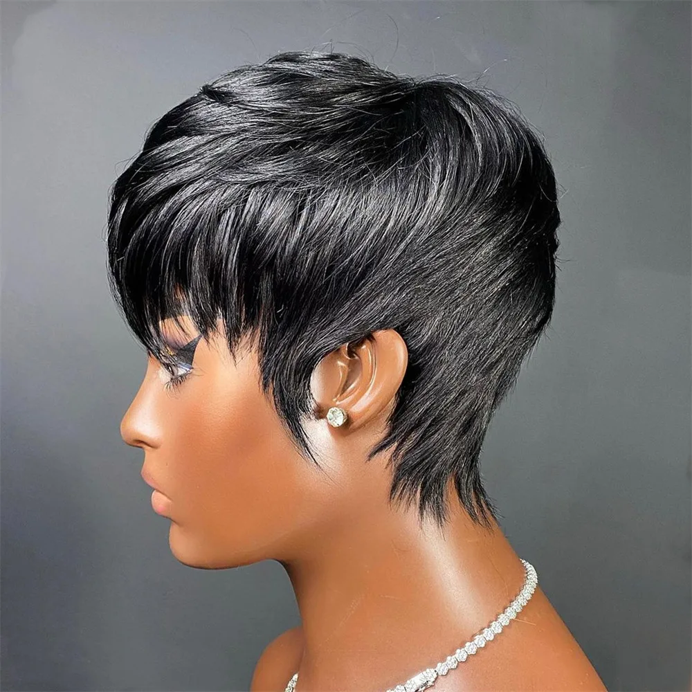 Short Wig For Women Human Hair Wigs Pixie Cut Wig Real Human Hair Machine Made Pixie Wigs Short Layered Haircut Straight Wigs