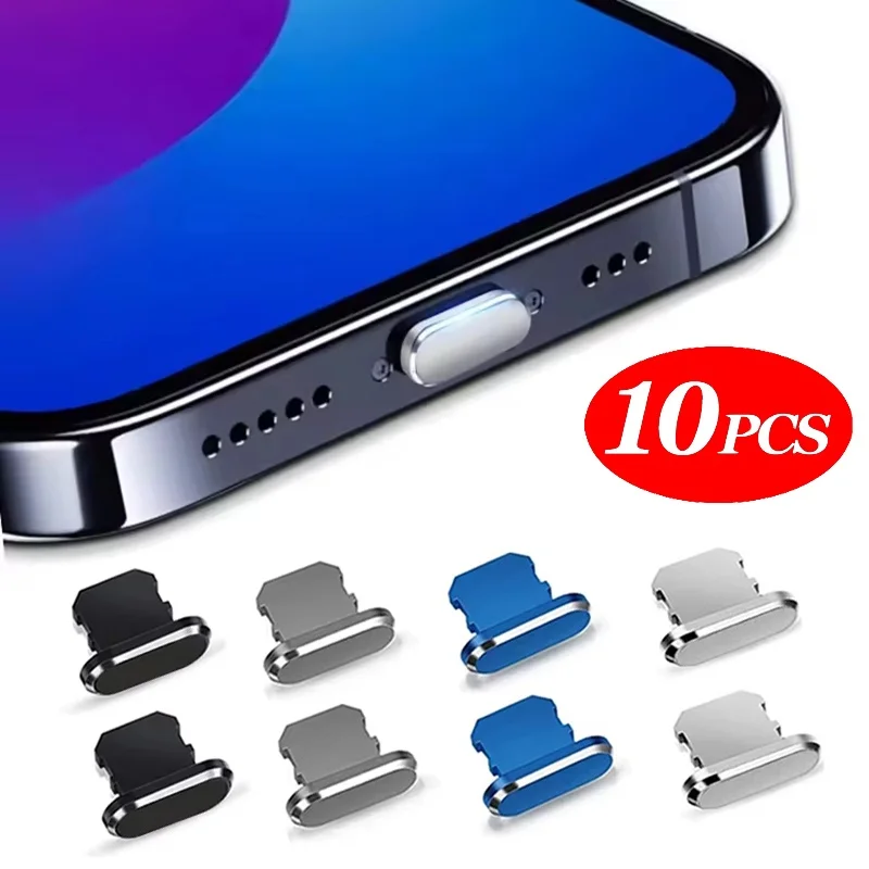 2/4/6/10pcs Metal Anti Dust Plugs Charger Dock Plug For IPhone 14 13 Pro Max IPad AirPods Apple Series Lightning Port Cap Covers