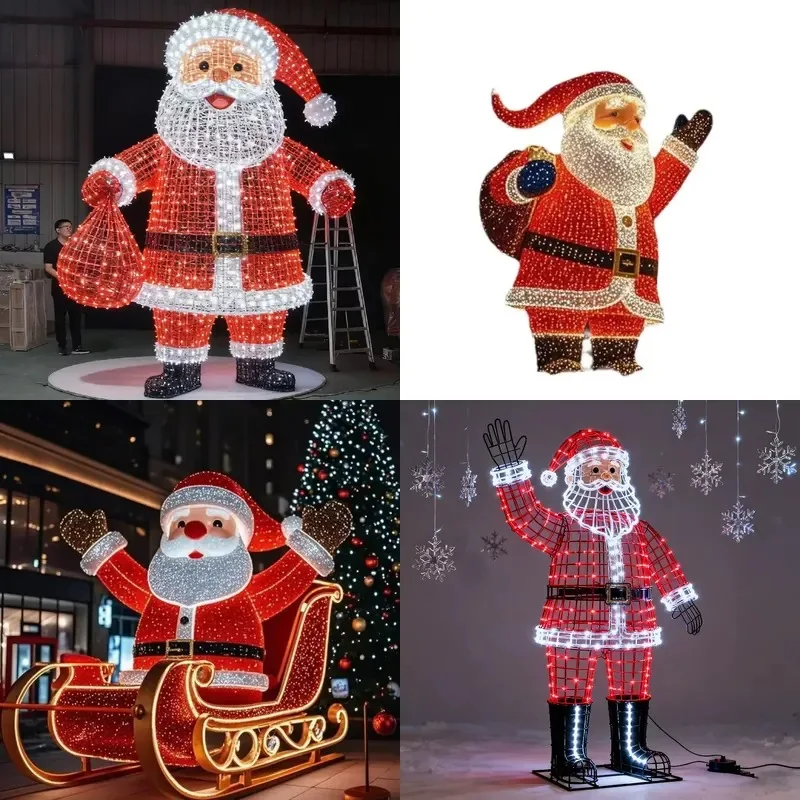 Commercial IP67 LED Santa Pattern Light Custom Outdoor Street Christmas Decoration Large Landscape Modeling