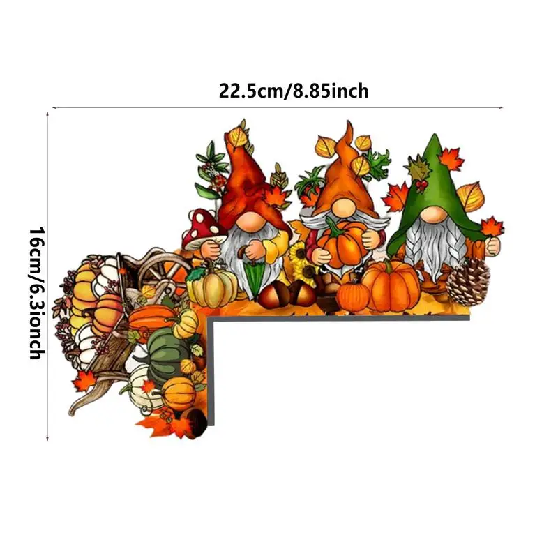 Décoration de cadre de porte en bois drôle de gnomes de dessin animé, panneau de porte d'entrée, décor d'automne, scène de table de fête, rebord de fenêtre