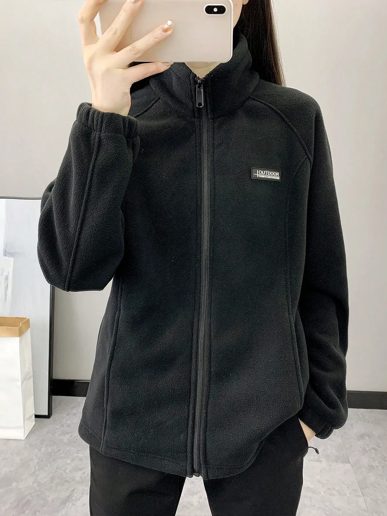 

A Women's Casual Pure Color Velvet Thickeneded Outdoor Sports Cardigan Stand Collar Fleece Jacket Jacket Liner Jacket